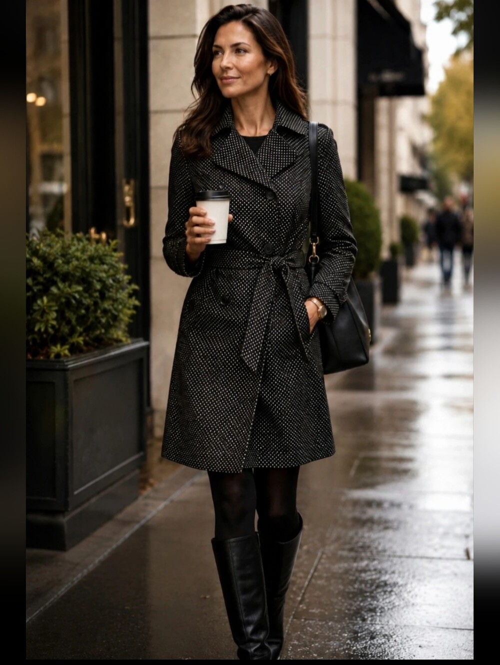 Tommy Hilfiger Polka Dot Trench Coat Black White Machine Wash Size L
